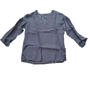 Eileen Fisher Linen Blend V-Neck Quarter Sleeve Top M